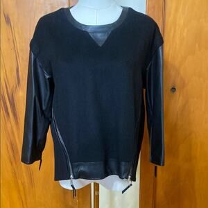 Milly | Black Wool Lamb Leather Trim 3/4 Sleeves Zipper Details P2P 19.5"